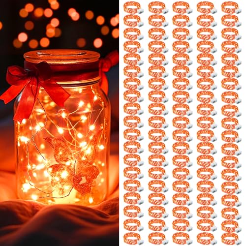 AIKEI 100 Pack LED Fairy Lights Battery Operated, Mini String Lights Waterproof 7ft 20 Led Firefly Starry Lights for Wedding Party Bedroom Garden Christmas Decoration Orange - color: Orange, size: 100 Pack