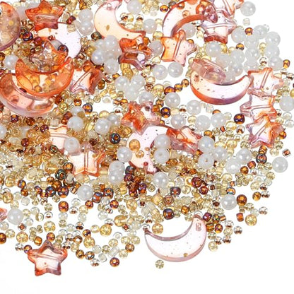 uxcell 110Pcs Star Moon Beads, Star Moon Acrylic Pearl Beads Crystal Glass Spacer Bead for DIY Making Jewelry Bracelets Craft, Brown - color: Brown