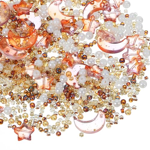 uxcell 110Pcs Star Moon Beads, Star Moon Acrylic Pearl Beads Crystal Glass Spacer Bead for DIY Making Jewelry Bracelets Craft, Brown - color: Brown
