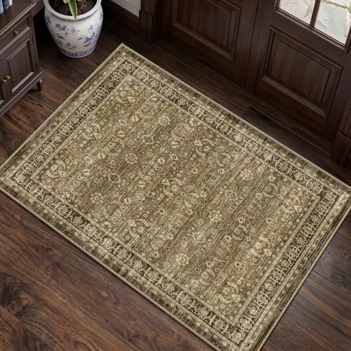 Brown Farmhouse Area Rugs 2x3 Kitchen Rugs Entry Rug Small Rugs for Entryway Kitchen Bathroom Door Mat Indoor Entrance Washable Upgraded Non-Slip Carpet, Laundry Room Bedroom, Walnut Taupe - color: Walnut Taupe, size: 2' x 3' (Rectangular)