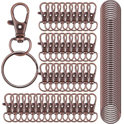 120PCS Premium Swivel Lanyard Snap Hook with Key Rings, Metal Keychain Hooks for Jewelry Making, Crafts (red Bronze) - color: Ancient red copper