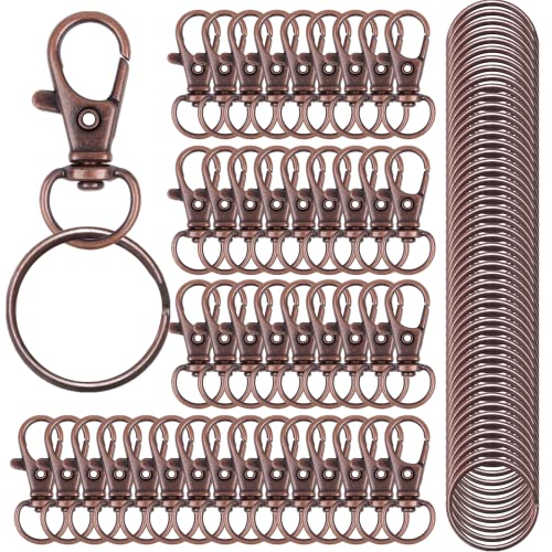 120PCS Premium Swivel Lanyard Snap Hook with Key Rings, Metal Keychain Hooks for Jewelry Making, Crafts (red Bronze) - color: Ancient red copper