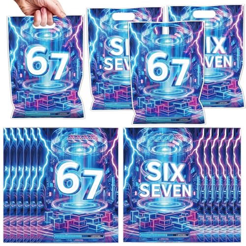 Falueqg 6 7 Birthday Goodie Bags - 50 Pcs I Was 6 Now I'm 7 Gift Candy Bags Six Seven Meme Goodie Party Supplies for Seven Years Old Birthday Decorations - color: 7th Birthday