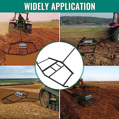 Driveway Drag Harrow 74”Width, 39" Length Driveway Drag with 2 Adjustable Bars for Field and Lawn Leveling, Driveway Grader for ATV, UTV, Garden Lawn Tractors