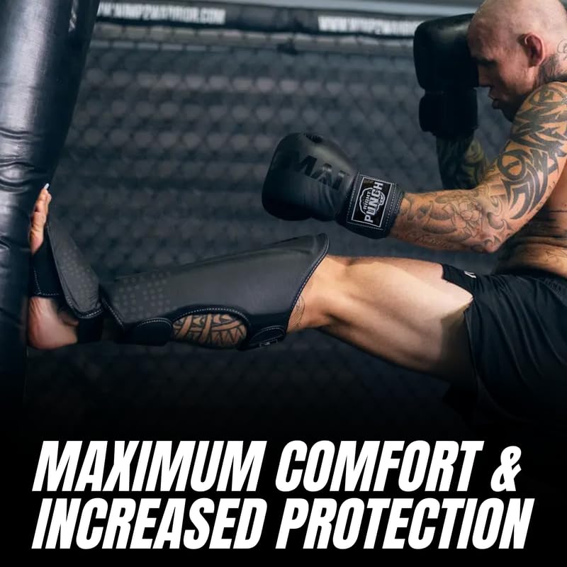 Shin Guards Kickboxing Leg Pads with Instep Protection, Muay Thai MMA Martial Arts Kicking Sparring Training Gear - color: Black, size: Medium