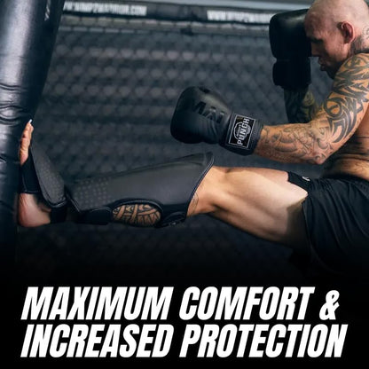 Shin Guards Kickboxing Leg Pads with Instep Protection, Muay Thai MMA Martial Arts Kicking Sparring Training Gear - color: Black, size: Medium