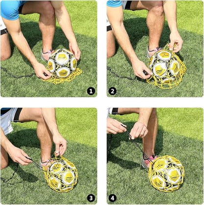 PodiuMax Handle Solo Soccer Kick Trainer with New Ball Locked Net Design, Soccer Ball Bungee Elastic Training Juggling Net (Fits Ball Size 3, 4, 5) - color: yellow