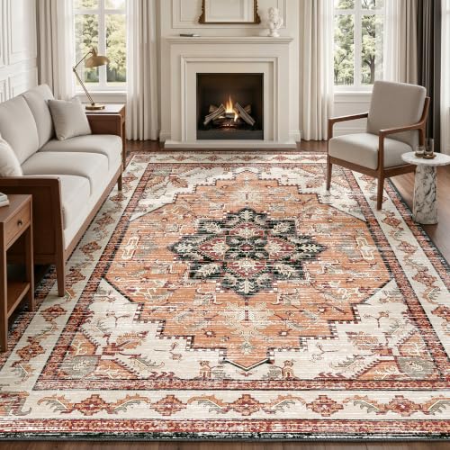 Area Rugs 8x10 Washable Non-Slip Large Boho Rug for Living Room, Orange - color: Orange, size: 8' x 10' (Rectangular)