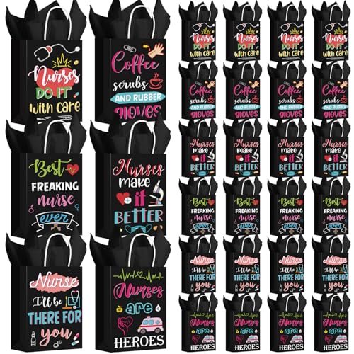 Resholder 30 Pcs Nurse Appreciation Gift Bags with Tissue Papers Nurses Week Paper Bags with Handles Thank You Treat Pouches Nursing Day Gifts for Thank Party Nursing Graduates Doctor Healthcare - style: Nurse Appreciation