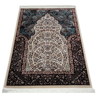 Modefa Velvet Prayer Rug - Soft Plush Turkish Janamaz Sajada Carpet for Men and Women - Luxury Velvet Wide Floral Prayer Mat Ramadan Eid Gift (Beige) - color: Beige