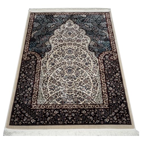 Modefa Velvet Prayer Rug - Soft Plush Turkish Janamaz Sajada Carpet for Men and Women - Luxury Velvet Wide Floral Prayer Mat Ramadan Eid Gift (Beige) - color: Beige