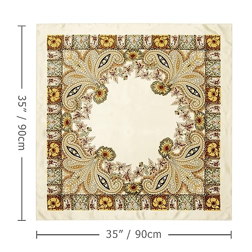 DRESHOW 35” Large Square Satin Head Scarf - 4Pcs Silk Accessories Classic Patterned Squares Beach Bandanas for Women - color: 4 Pcs: Black, Champagne, Green, White a