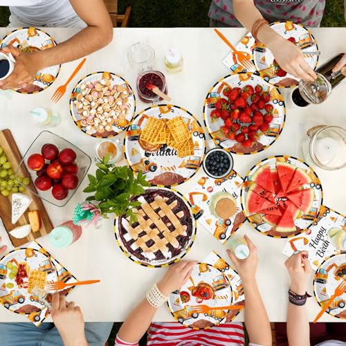 100 Pcs Construction Birthday Party Supplies - Construction Themed Plates and Napkins Forks Set, Disposable Dump Truck Tableware for Boys Kids Birthday Party Decorations Favors, Serve 25 Guests - style: Construction