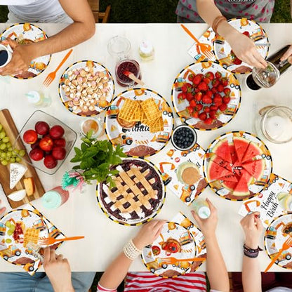 100 Pcs Construction Birthday Party Supplies - Construction Themed Plates and Napkins Forks Set, Disposable Dump Truck Tableware for Boys Kids Birthday Party Decorations Favors, Serve 25 Guests - style: Construction