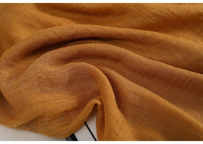 Solid color cotton and linen scarf, wrinkled all season versatile long sunscreen fashionable shawl - color: Camel Color