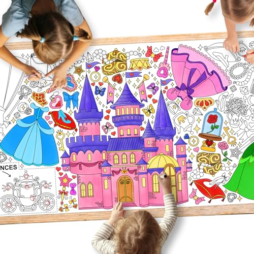 Gatherfun Princess Party 자이언트 컬러링 포스터 - 80.9 x 182.9cm(31.5 x 72인치) - 다용도 교실 벽 장식 및 생일 활동 - 학교 파티 및 특별 이벤트를 위한 공주 포스터 또는 테이블 커버 - style: 프린세스