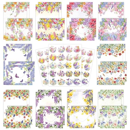 160 Pcs Stationery Paper Envelopes Set - color: Wildflower 1