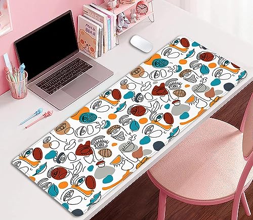 Abstract Face Desktop Mouse Pad Large - Cartoon Desk Mat for Keyboard and Gaming - Cute Office Home Work Mousepad (27.5X11.8 in) - color: Art Face