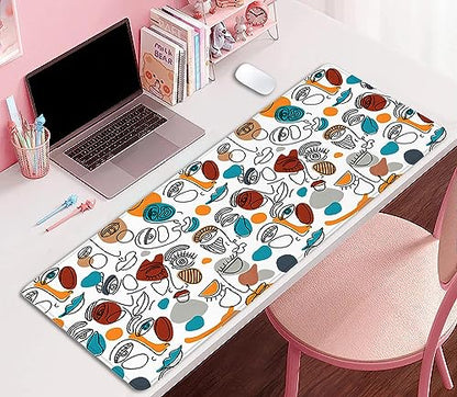 Abstract Face Desktop Mouse Pad Large - Cartoon Desk Mat for Keyboard and Gaming - Cute Office Home Work Mousepad (27.5X11.8 in) - color: Art Face