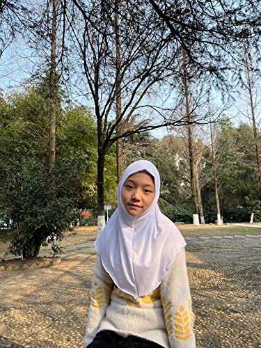 Girls Hijab Muslim Scarf for Kids – Ready to Wear, Solid Color, Soft & Breathable Daily Headwear for Ages 6-11 - color: White