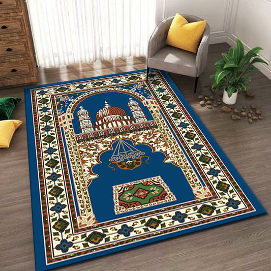 Muslim Prayer Rug Turkish Islamic Prayer Mat Thick Praying Carpet Janamaz Sajjadah Namaz Seccade Arabic Prayer Rug for Eid Ramadan - color: Blue-1