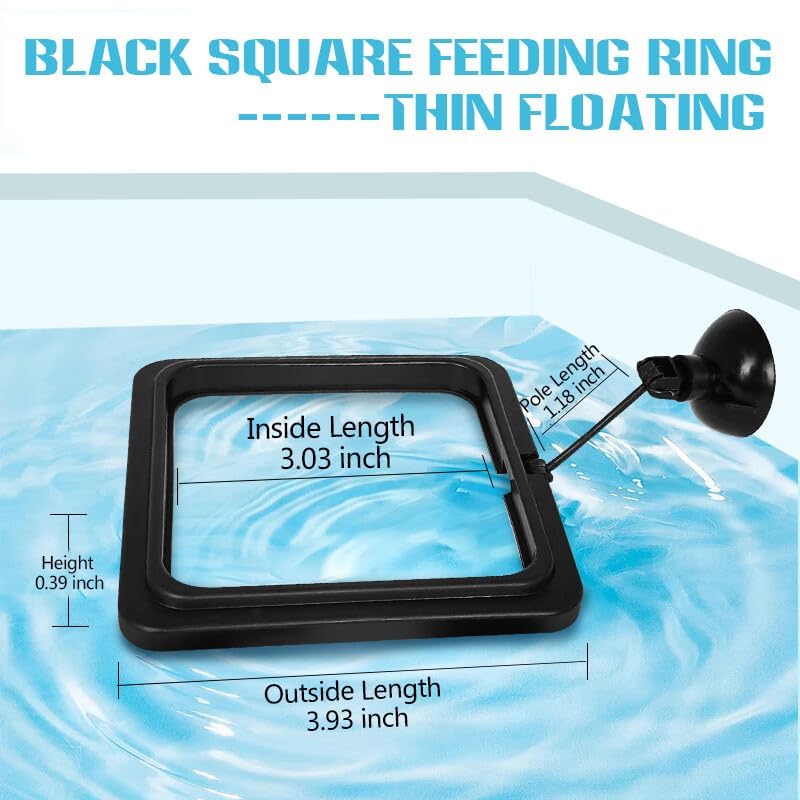 Fish Feeding Ring, Fish Safe Floating Food Feeder Circle Blue, with Suction Cup Aquarium, Square and Round Shape Fish Tank Towels - for Guppy, Betta, Goldfish, Etc (1 Square) - color: Black Square