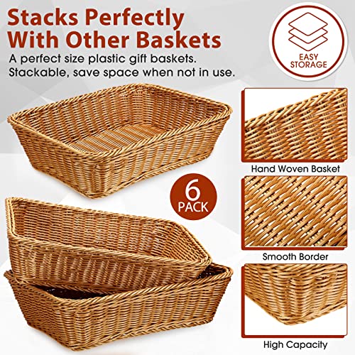 Eccliy 6 Pack Wicker Bread Baskets Woven Serving Basket, 15.8 Inch | Poly Wicker Storage for Gift, Rectangle Rattan Display Trays for Bread Food Vegetables Fruit Snacks Tabletop Restaurant Home - size: 15.8 Inch