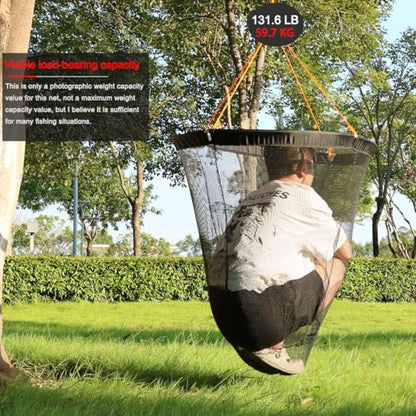 Foldable Bridge and Pier Fishing Net Landing Net High Load-Bearing Aluminum Ring Drop Net for Saltwater Freshwater Pier Fishing Baskets Net Collapsible with 49.2 FT Rope - size: 23.6*23.6*27.5 IN / 60*60*70cm
