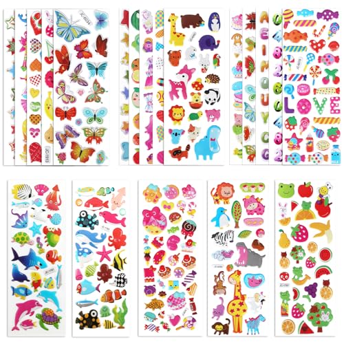 20 Sheets Puffy 3D Stickers for Kids & Toddlers, Variety Adhesive Sticker | Includes Animals Numbers Letters Fruits for Scrapbooking Journal Water Bottle DIY Craft (Girl Style) - style: Girl Style