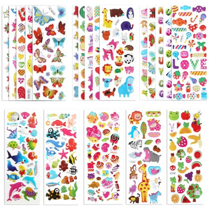 20 Sheets Puffy 3D Stickers for Kids & Toddlers, Variety Adhesive Sticker | Includes Animals Numbers Letters Fruits for Scrapbooking Journal Water Bottle DIY Craft (Girl Style) - style: Girl Style