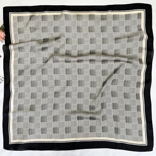 FONYVE Silk Feeling Scarf Medium Square Satin Head Scarf for Women 27.5 × 27.5 inches - color: 04 Houndstooth