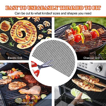 Grill Mesh Mat Set 5 Barbecue Grill Accessories Reusable Non-Stick Grill Mat for Vegetables Fish Grilling Mat Sheets for Outdoor Smoker Charcoal Gas Electric Grill BBQ Tools,XL 15.75 x 13 inch, Black