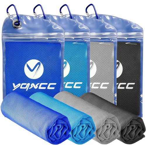 YQXCC 4 Pack Cooling Towels 40"x12", Cool Ice Towels for Neck & Face | Cooling Neck Wraps, Soft Breathable Microfiber Chilly Towels, Ideal for Gym, Yoga, Golf, Running, Camping & Hot Weather - color: Dark Blue, Light Blue, Dark Gray, Light Gray