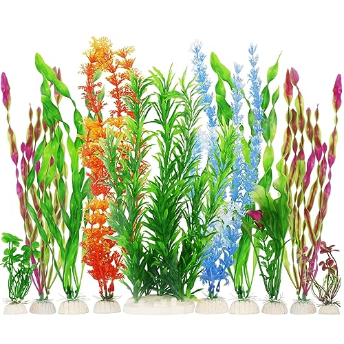 MyLifeUNIT Artificial Fish Tank Plants, 10 Pack Plastic Aquarium Plants Decorations
