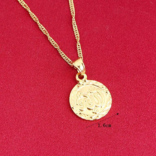 Small Cute Allah Gold Pendant Necklace Chain Islam Round Pendant Jewelry