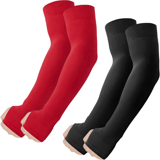 ROXUN Arm Sleeves with Thumb Hole, Cooling UV Sun Protection Compression Tattoo Cover Up for Men/Women - color: 2 Pairs - Black+red