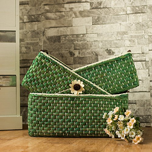 Baskets Woven Maize Storage Bins Set of 3,Kingwillow. (Green,Rectangular) - size: Set of 3