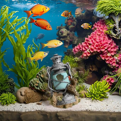 Saim Aquarium Ornament Realistic Hollow Hole Kerosenes Lamp Fish Tank Decoration for Betta Goldfish, Cichlid, Shrimp Breeding, Pleco Cave Natural Aquarium Decor