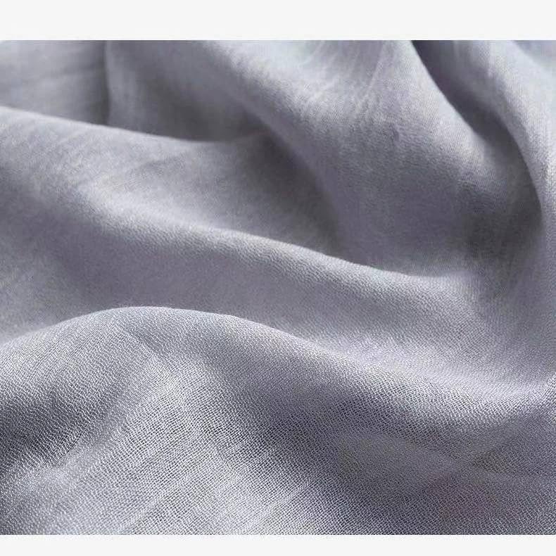 Solid color cotton and linen scarf, wrinkled all season versatile long sunscreen fashionable shawl - color: Light Gray