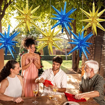 Blue Gold Star Balloons, 6PCS 22 Inch Foil Explosion Star Balloons - color: Dark Blue Gold