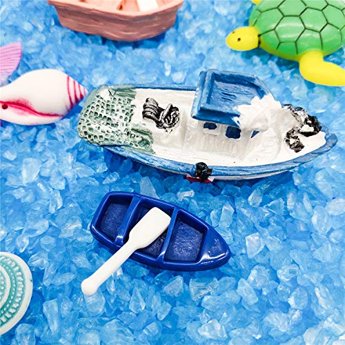 21 Pieces Miniature Garden Accessories, Blue Sand and Miniature Mermaid Dolphin Boat Steamship Figurines Decorations, Micro Beach Ocean Seaside Scene DIY Decor Kit