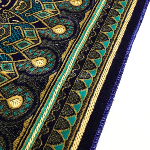 Muslim Prayer Rug, Soft Plush Thin Islamic Prayer Mat, Janamaz, Sajada, Praying Carpet, Islamic Gift for Men & Women, Islamic Ma, Eid & Ramadan Gift with Prayer Beads, 26x43 inch, Blue - color: Kaaba / Royal Blue