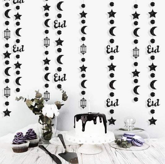 Black Paper Star Moon Dot Eid Garlands Birthday Party Decorations Hanging Crescent Twinkle Little Star Streamer Bunting Banner for Islamic Holiday Ramadan EID Mubarak Baby Shower Party Supplies - color: Black