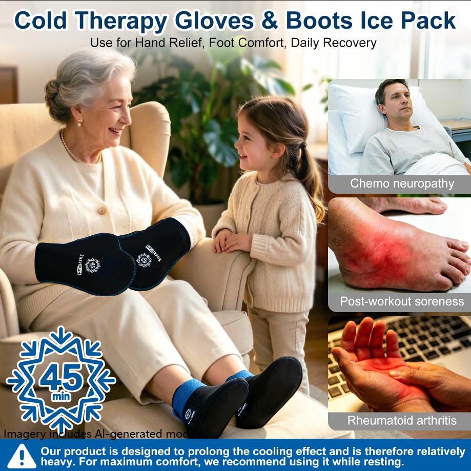 SuzziPad Cold Therapy Gloves & Boots for Chemotherapy Must Haves, S | Lycra & ultra-soft fabric, 45-min long-lasting cold therapy, relieves hand & foot pain, post-surgery & chemo recovery - size: S