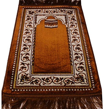 Modefa Turkish Velvet Prayer Rug | Small Child Toddler Size Namaz Sajadah Janamaz | Kb (Golden Brown) - color: Golden Brown