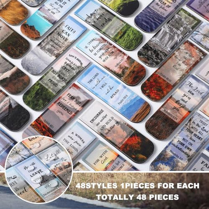 Zonon 48 Pcs Bible Verse Magnetic Christian Bookmarks Clips Forest Style - style: Forest Style