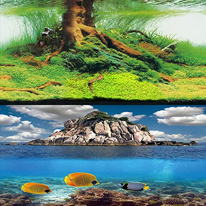 ELEBOX 3D Aquarium Background Double Sides Fish Tank Wallpaper Background Blue Sky Sea & Aquatic Plant Poster - color: M, size: H:19.5"x L:48"