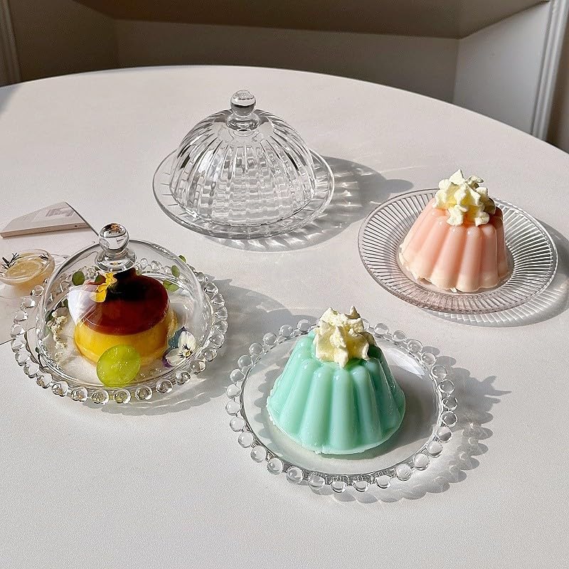 5.5 inch Glass Cake Stand with Dome,Small Cake Stand Dessert Serving Tray | Glass Cake Dome with Base Serving Dishes and Cloche Cover,Cake Holder Server for Cheese, Candy, Christmas,Birthday,Party - color: 02