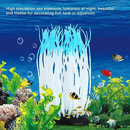 Lifelike Silicone Sea Anemone Aquarium Decor, Glowing Artificial Ornament with Suction Cup for Fish Tank, Blue