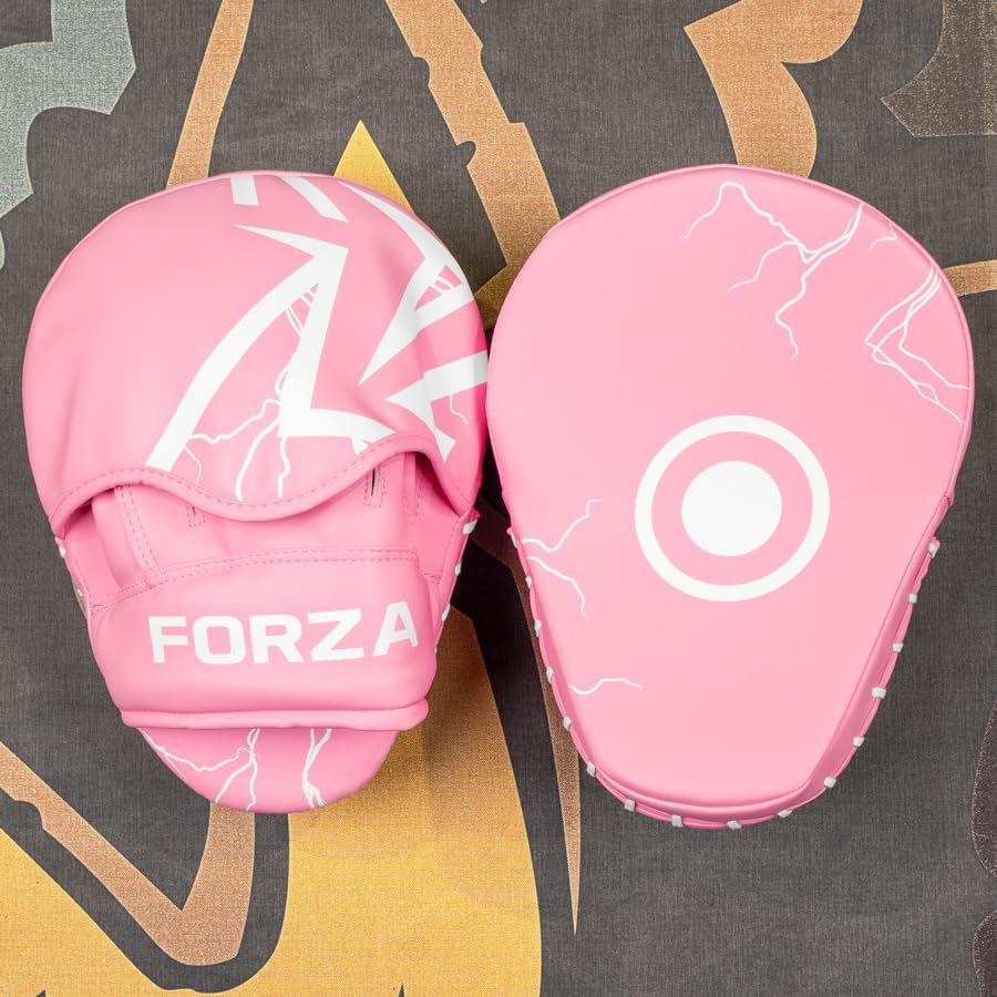 FORZA Boxing Focus Pads | Curved PU Leather Strike Mitts with Shock-Absorbing Foam – Premium Training Gear for Boxing, Kickboxing, and MMA - color: Pink